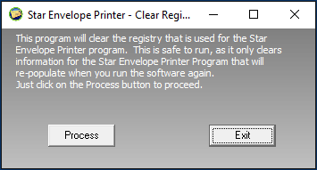 Star Envelope Printer Pro Clear Registry Main screen